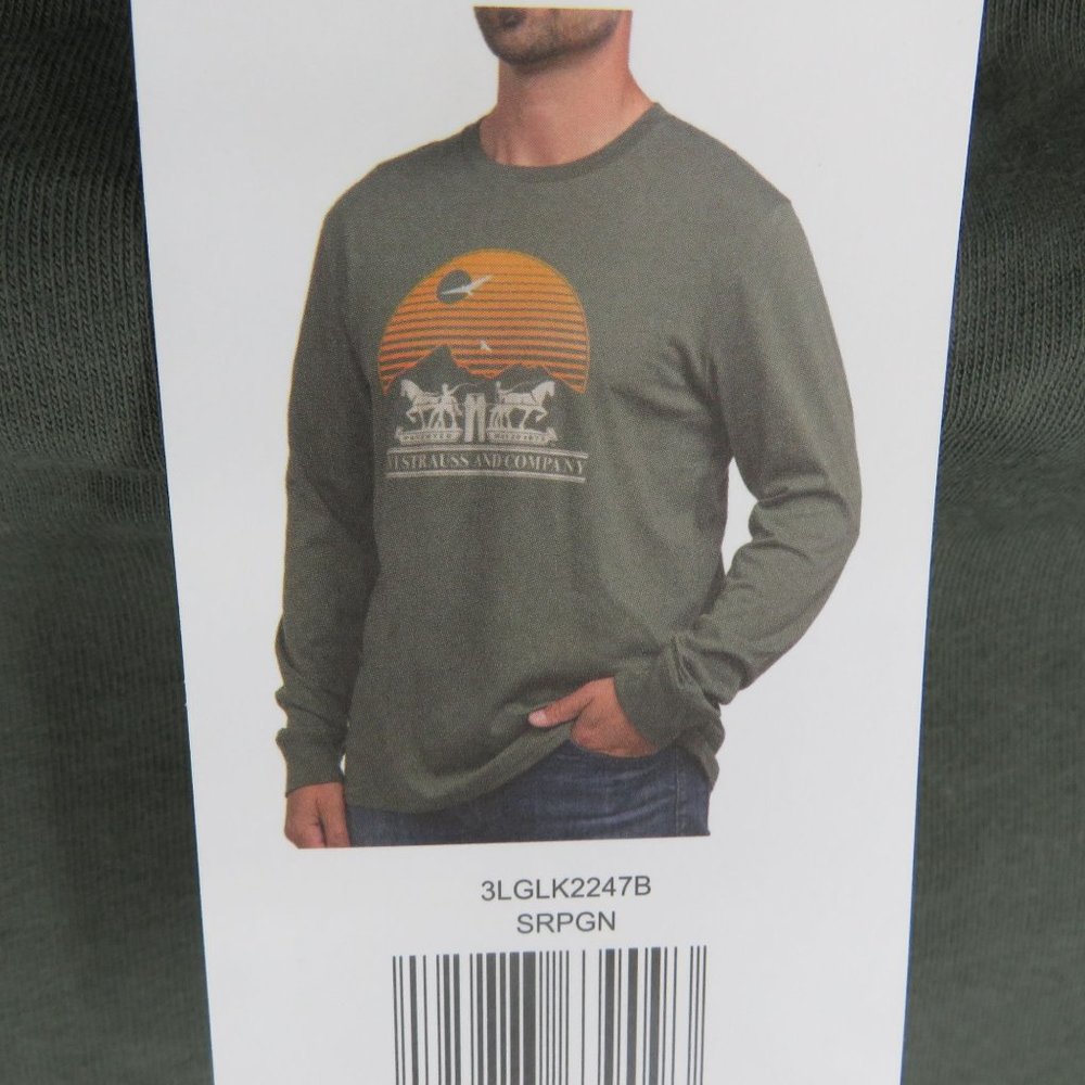 Levi's Men's Green Long Sleeve Graphic Tee Shirt Sunset & Horse Design NWT - Picture 5 of 5